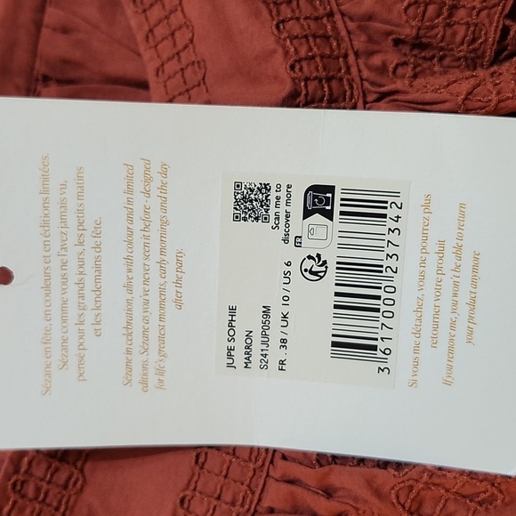 NWT Sézane Sophie Skirt brown (lace/embroidered) - Picture 10 of 12